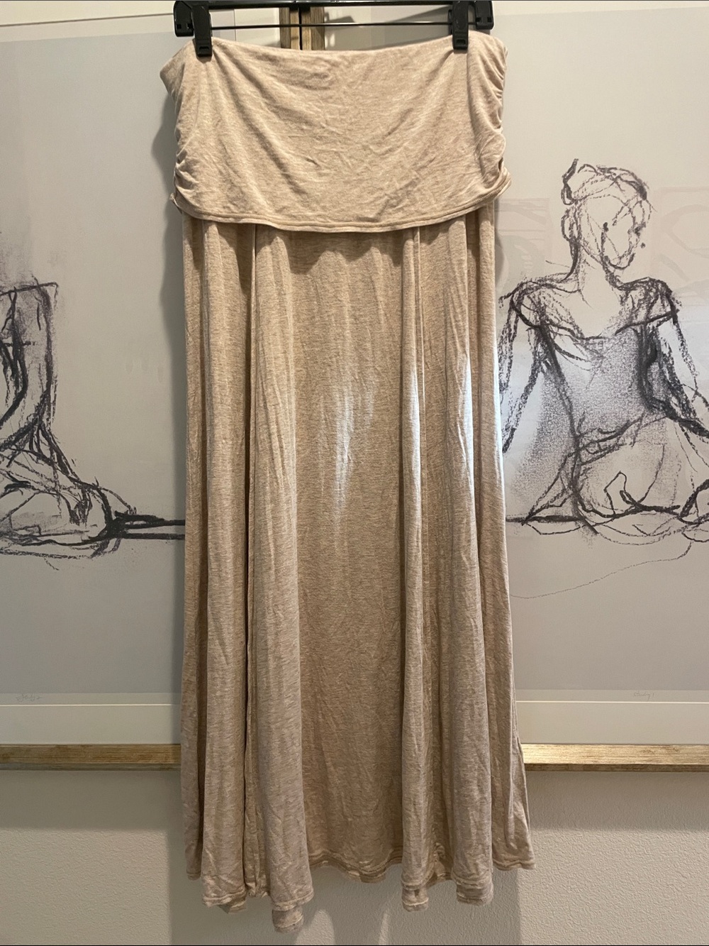 Women's Strapless long A line skirt in Light Beige